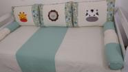 Kit Cama Babá Bicama 6 Pçs Quarto Safari Selva Leão Verde Com Palha