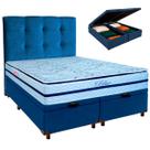 Kit Cama Box Bau + Cabeceira + Colchão Queen Molas Ensacadas - Blue - Paropas