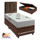 Kit Cama Box Bau + Cabeceira + Colchão Solteiro D28 Confort Premium + Travesseiro Ortobom