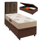 Kit Cama Box Bau + Cabeceira + Colchão Solteiro D33 Inovaflex - Marrom Kit Cama Box Bau + Cabeceira + Colchão Solteiro D33 Inovaflex - Marrom