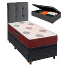 Kit Cama Box Bau + Cabeceira + Colchão Solteiro D45 Inovaflex - Cinza