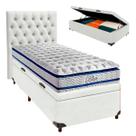 Kit Cama Box Bau + Cabeceira + Colchão Solteiro Molas Ensacadas - Blue - Paropas