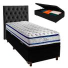 Kit Cama Box Bau + Cabeceira + Colchão Solteiro Molas Ensacadas - Blue - Paropas