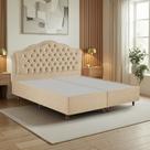Kit Cama Box King + Cabeceira Estofada em Madeira Maciça Curva Provençal com Capitonê Bridgerton Bege/Veludo