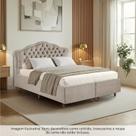 Kit Cama Box Queen + Cabeceira Estofada em Madeira Maciça Curva Provençal com Capitonê Bridgerton