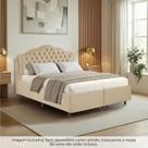 Kit Cama Box Queen + Cabeceira Estofada em Madeira Maciça Curva Provençal com Capitonê Bridgerton
