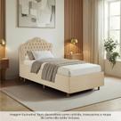 Kit Cama Box Solteiro + Cabeceira Estofada em Madeira Maciça Curva Provençal com Capitonê Bridgerton