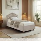 Kit Cama Box Solteiro + Cabeceira Estofada em Madeira Maciça Curva Provençal com Capitonê Bridgerton