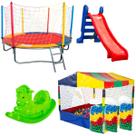 Kit Cama Elástica 2,30m Piscina de Bolinhas 1,50m 1500 Bolinhas Escorregador Médio Gangorra 1 Lugar