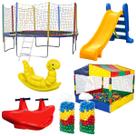 Kit Cama Elástica 3,05 Piscina de Bolinhas 1,50m 2 Pacotes de Bolinha Escorregador Médio 1 Gangorras 1 Lugar 1 Gangorra 2 Lugar