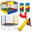 Kit Cama Elástica Pula Pula 2,44m Piscina de Bolinhas 1,50m 1000 Bolinhas Escorregador Médio Gangorra 1 Lugar