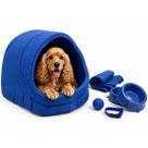Kit Cama Toca Iglu Pet Grande Mantinha Comedouro Coleira Bolinha