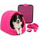 Kit Cama Toca Iglu Pet Grande Sanitário Comedouro Coleira Bolinha