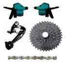 Kit Cambio 9v Cambio T + Alavanca + Cassete 36 D + Corrente Kit Cambio 9v Cambio T + Alavanca + Cassete 36 D + Corrente