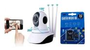 Kit Câmera De Segurança Ip 3 Antenas + Cartão de Memoria 32 gb Wifi Wireless Hd