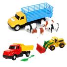 Kit Caminhão Bois Animais Brinquedo Infantil Trator Pá Carregadeira Fazenda