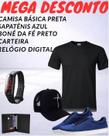 KIT camisa básica preta+boné da fé preto+sapatênis azul+relógio digital+carteira