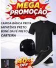 KIT Camisa básica preta+sapatênis preto+boné da fé preto+carteira
