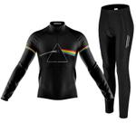 Kit Camisa Bike Pink Floyd Preto C/ Calça Ciclismo Espuma Refletivo -