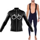 Kit Camisa Bretelle Longo Bike Forever Preta Ciclismo Manga Longa