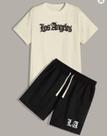 Kit Camisa Camiseta e Short Tactel Masculino Los Angeles Estiloso Moderno Tendencia Casual Confortavel