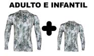Kit Camisa Pai e Filho de Caça e Pesca Camuflada Proteção Solar Seca Rápido c/ Gola e Zíper