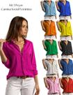 Kit Camisas Feminina Alfaiataria Premium Linho Economico 3 Peças Exclusivas Luxo Lisas Manga Longa Escritorio Gola Colarinho Elegante Chique Ant Odor
