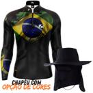 Kit Camiseta Blusa Camisa Chapéu Camisa Blusa Bandeira Brasil Casual Black Com Zíper Proteção Uv50