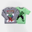 Kit Camiseta Infantil Marvel Malha Avengers Hulk Menino - 2 Peças