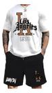 Kit Camiseta + Short Moletom Conjunto Luken Los Angeles Bull