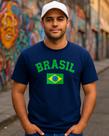 KIT Camiseta Slim Algodão Estampa Brasil Copa + Boné Trucker liso
