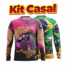 Kit Camiseta Termica Agro Casal Manga Longa Tamanho:Pcor:rosa e verde