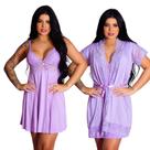 Kit Camisola Comum Sexy Vestido de Dormir Prático e Robe Roupão de Banho Kimono