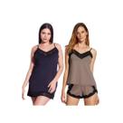 Kit Camisola Em Renda e Microfibra Hope - L11550 Cor:Preto + Pijama Short Doll Básico Renda Hope LCS550 Cor:Avelã Tam:P Kit Camisola Em Renda e Microfibra Hope - L11550 Cor:Preto + Pijama Short Doll Básico Renda Hope LCS550 Cor:Avelã Tam:P