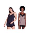 Kit Camisola Renda Em Microfibra + Pijama Short Doll Básico Renda - Hope Kit Camisola Renda Em Microfibra + Pijama Short Doll Básico Renda - Hope