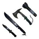 Kit Camping Facas + Machado + Lanterna Recaregametno Por Tomada e Solar Pesca Camping