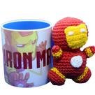 Kit Caneca com Amigurumi Homem de Ferro - Olhos Brilha no Escuro