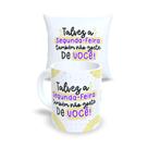 Kit Caneca de Porcelana e Almofada 30X30cm Branca Flork Debochado Estampa Irônica e Divertida