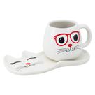 Kit Caneca Gato Carinhas 500ml Porcelana Fofa Presente Criativo Café Chá + Prato Branco Decoração:olho fechado/óculos Kit Caneca Gato Carinhas 500ml Porcelana Fofa Presente Criativo Café Chá + Prato Branco Decoração:olho fechado/óculos