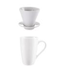 Kit Caneca + Suporte Coador Em Porcelana Branca Café 400 ml