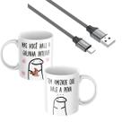 Kit Caneca Xicara de Porcelana Personalizada Meme Flork Amizade melhor amigos + Cabo 2 Metros Reforçado Turbo Carregado