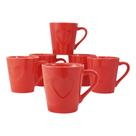 Kit Canecas Xicaras Café Chá Porcelana 120ml Coração Relevo Vermelho Quantidade:6 Kit Canecas Xicaras Café Chá Porcelana 120ml Coração Relevo Vermelho Quantidade:6