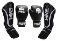 Kit Caneleira e Luvas Muay Thai Kickboxing Prospect Preto e Branco MKS