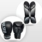 Kit Caneleiras 20 MM e Luvas de Boxe Muay Thai Preto Hexa Branco Pulser Cor:Preto+BrancoTam Caneleiras:GTam Luvas:14oz