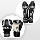 Kit Caneleiras 30 MM e Luvas de Boxe Muay Thai Preto Iron Branco Pulser Cor:Preto+BrancoTam Caneleiras:GTam Luvas:12oz