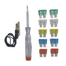 Kit Caneta Chave Testadora Automotiva Com Cabo + 10 Fusíveis 10A 15A 20A 25A 30A