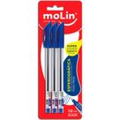 Kit Caneta Esferográfica Ponta Média Azul 3 Unidades - Molin