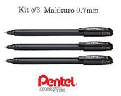 Kit Caneta PENTEL EnerGel Makkuro 0.7mm (Preto) - 3 Unidades
