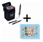 kit Canetinhas touch ponta dupla 24 cores +livro de colorir