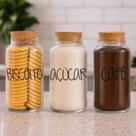 Kit Cantinho do Café Açúcar Biscoito 3 potes de Vidro 810 ml tampa rolha cortiça Pote Mantimento
